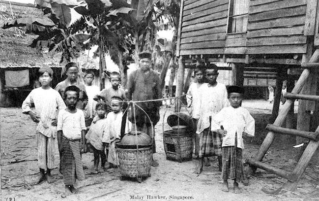 Vintage image of Malay hawker and villagers, linking Singapore’s history with modern food tours